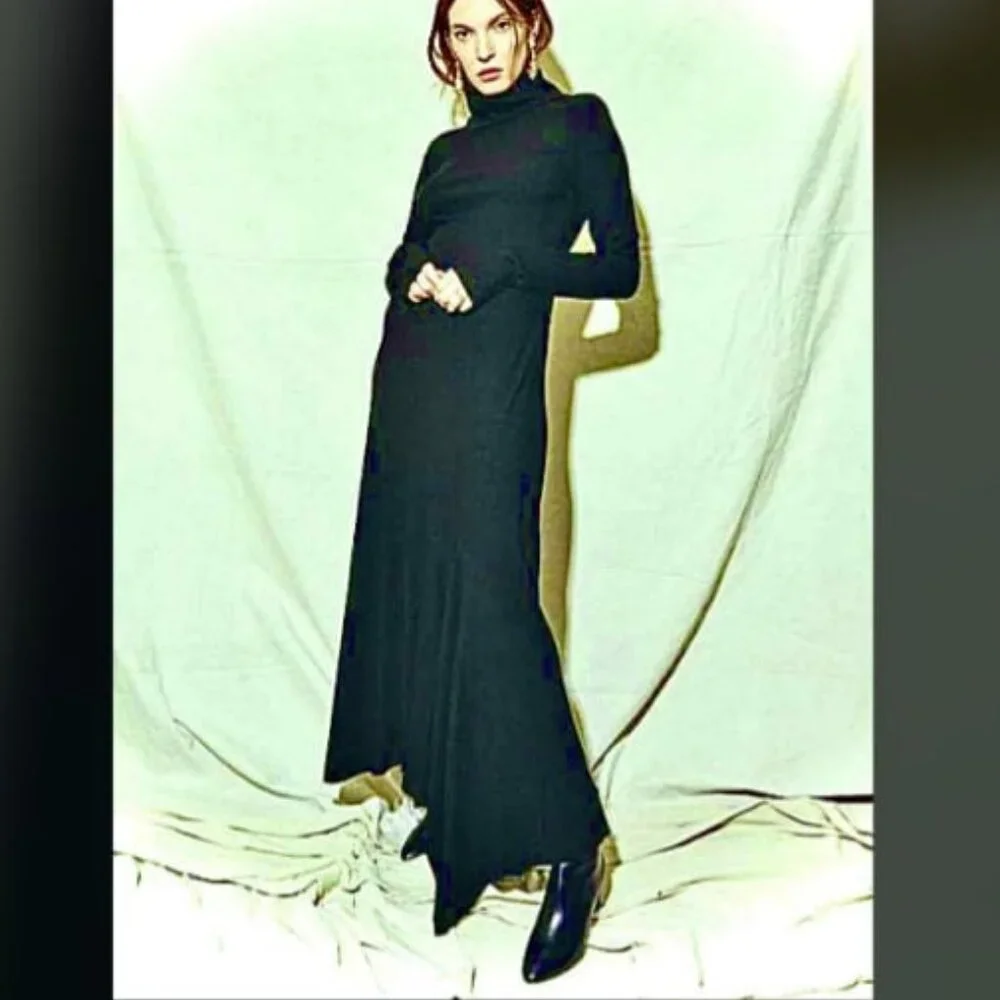 NWT KAMPERETT Moor Ribbed Turtleneck Maxi Dress Forest Green M MSRP $495